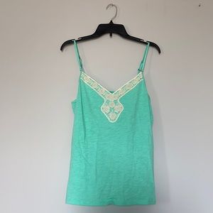 Neon blue/Teal Tank Top with Cream Crochet Detail